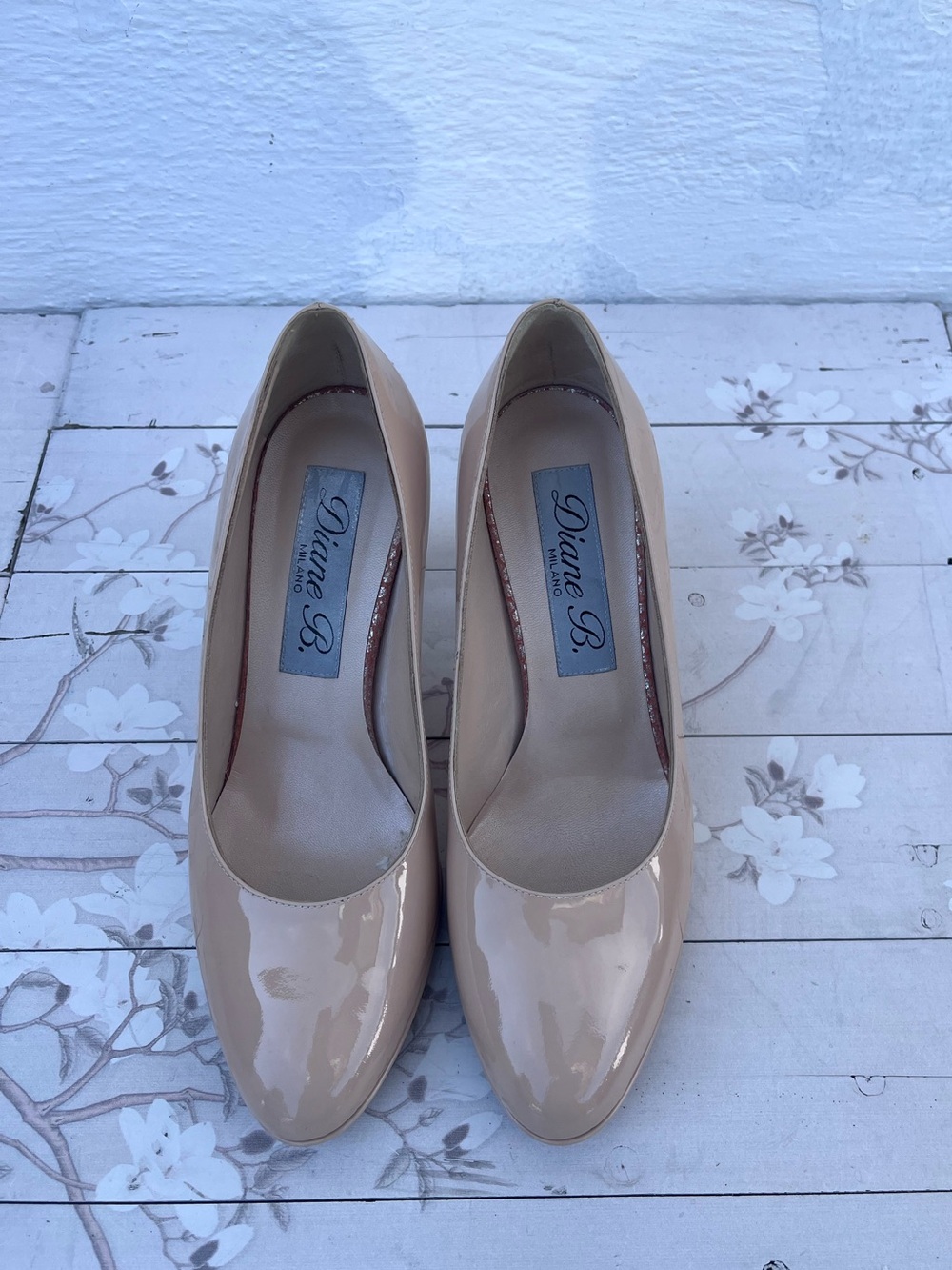 Diane B Nude Patent Round-Toe Pumps